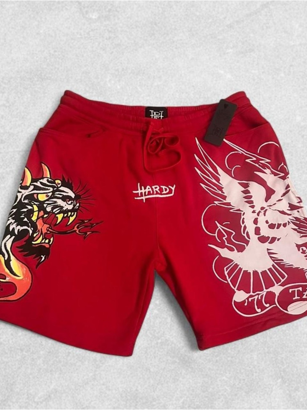 Ed Hardy Red Men's Graphic Athletic Shorts